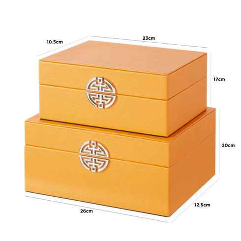 Orange & Gold Faux Leather Boxes Set of 2